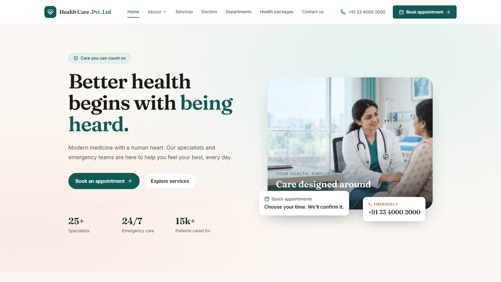 Health Care Pvt. Ltd. website project preview by Joydip Ghosh